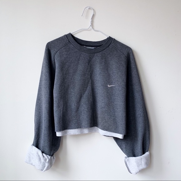 Nike Sweaters - Nike gray oversized cropped logo sweater